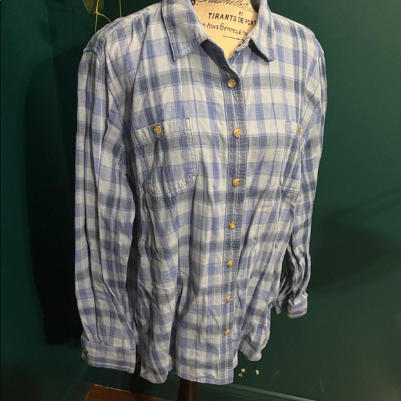 Duluth Trading Co Light Blue Checkered Button Down Shirt - Picture 4 of 8